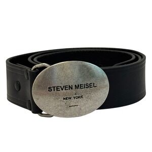 Zara Steven Meisel Belt Men's Size Medium 31-35 Black Leather Silver Oval Buckle